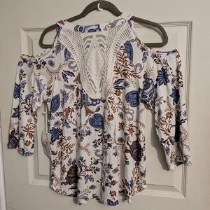 Bohemian Floral Cold Shoulder Blouse
